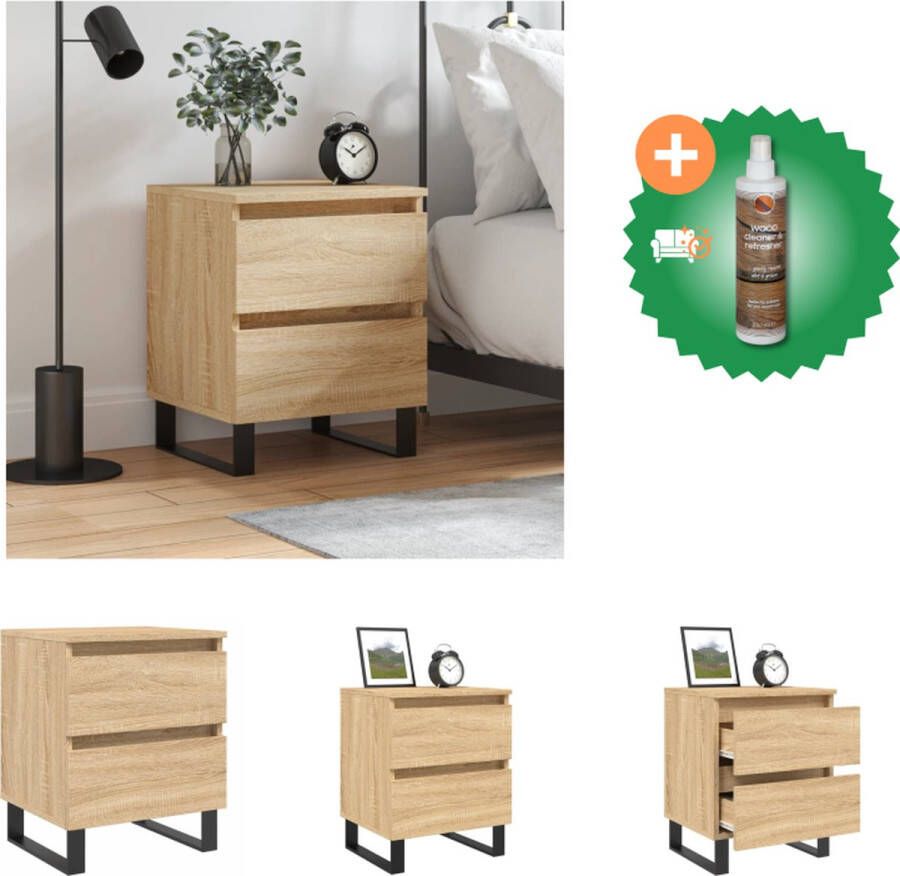 VidaXL Nachtkastje Sonoma Eiken 40 x 35 x 50 cm Duurzaam Hout 2 Lades Kast Inclusief Houtreiniger en verfrisser