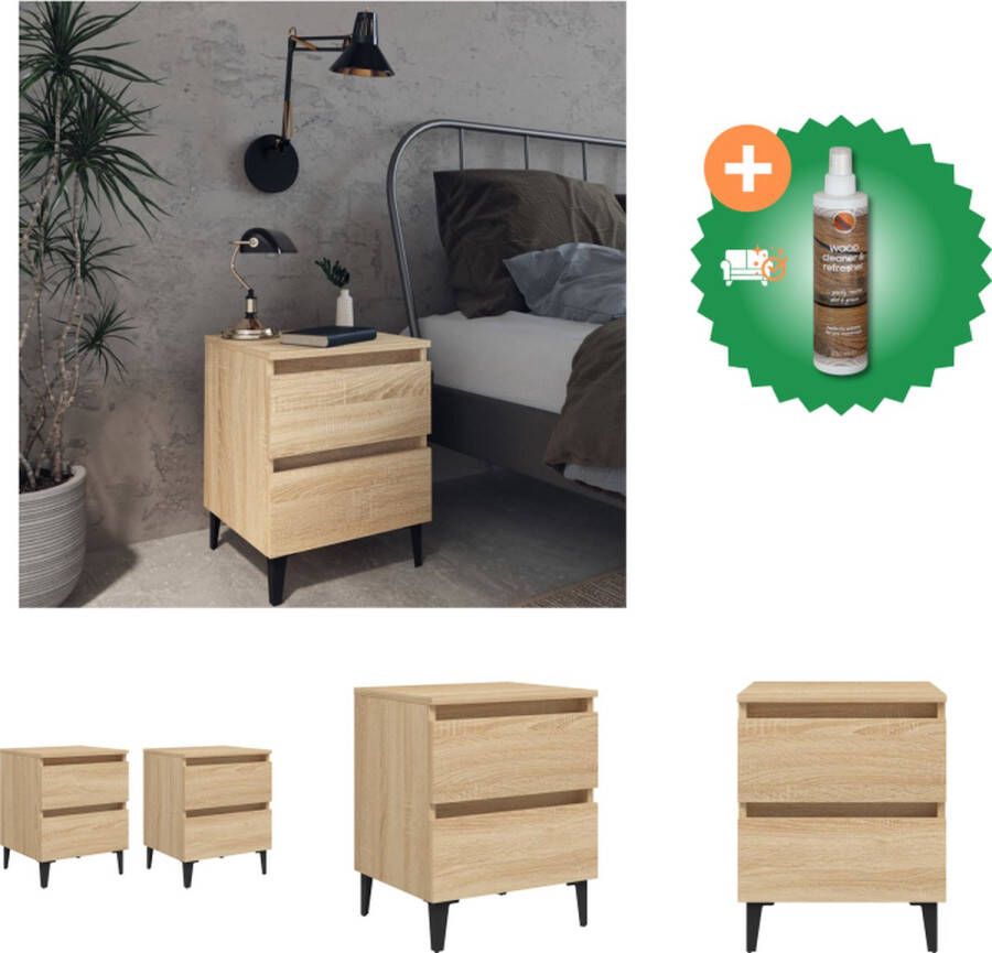 VidaXL Nachtkastjes 2 st 40x35x50 cm spaanplaat sonoma eikenkleurig Kast Inclusief Houtreiniger en verfrisser