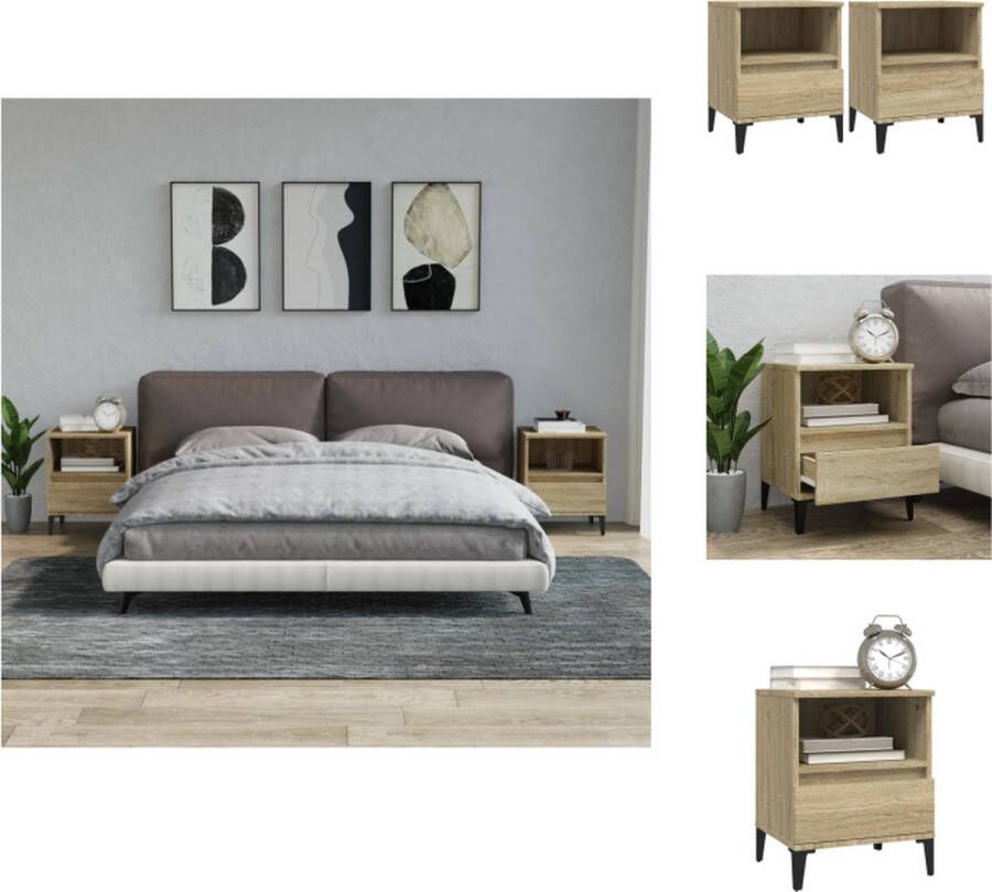 VidaXL Nachtkastje Nachtkastjes Bedtafel Bedtafels Nachtkastjes 2 st 40x35x50 cm sonoma eikenkleurig - Foto 2