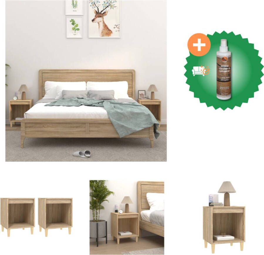 VidaXL Nachtkastjes Sonoma Eiken Bewerkt hout 40x35x50 cm Set van 2 Kast Inclusief Houtreiniger en verfrisser - Foto 2