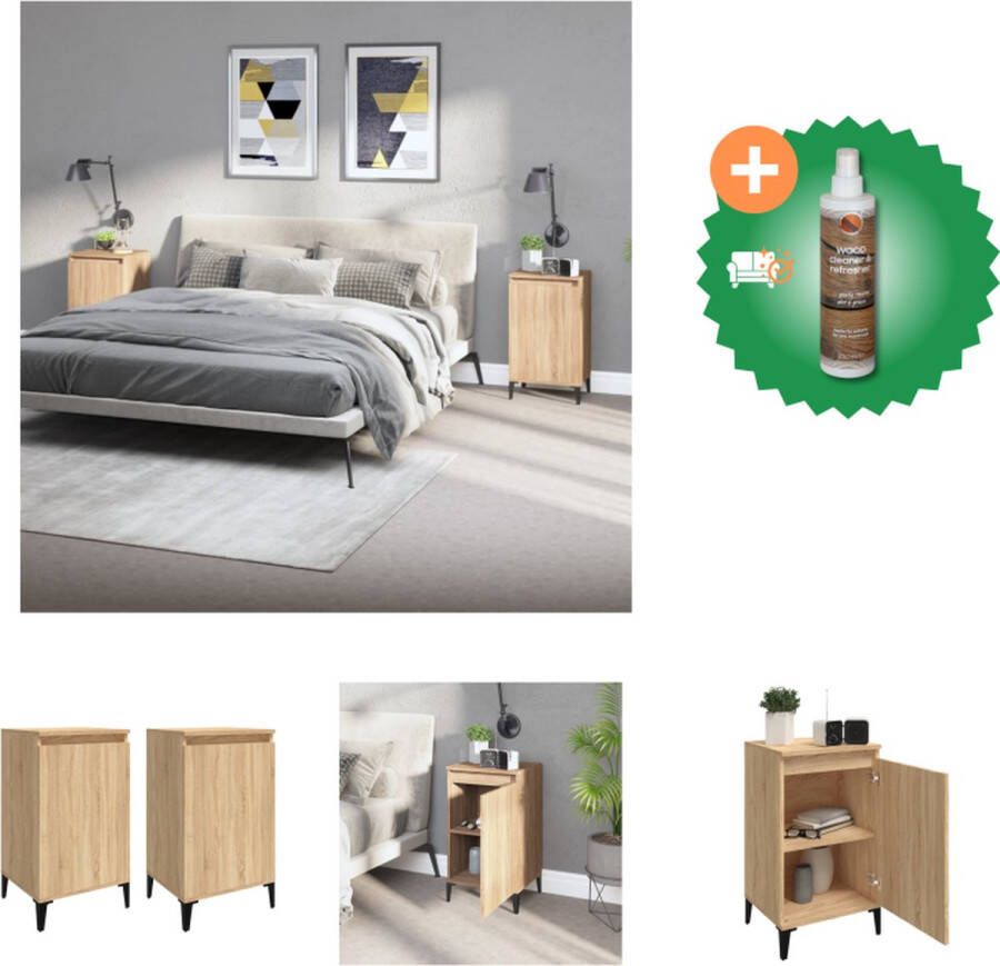 VidaXL Nachtkastjes 2 st 40x35x70 cm bewerkt hout sonoma eikenkleurig Kast Inclusief Houtreiniger en verfrisser