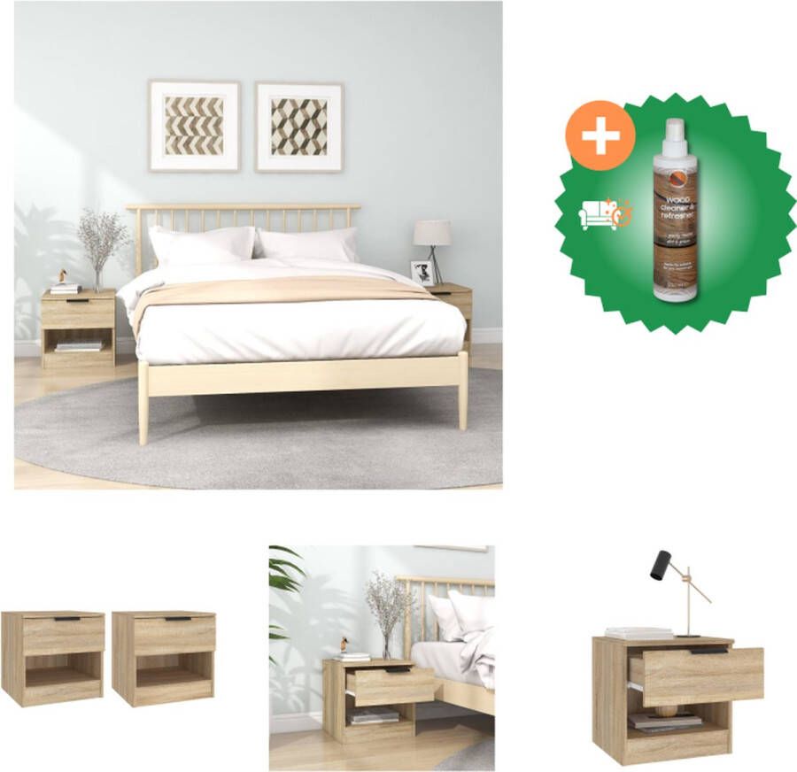 VidaXL Nachtkastje Sonoma Eiken 40 x 39 x 40 cm 1 lades + 1 vak Stevig blad Kast Inclusief Houtreiniger en verfrisser