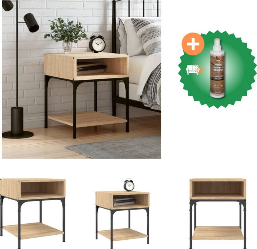 VidaXL Nachtkastje Sonoma eiken 40 x 41 x 50 cm Duurzaam hout en ijzer Kast Inclusief Houtreiniger en verfrisser