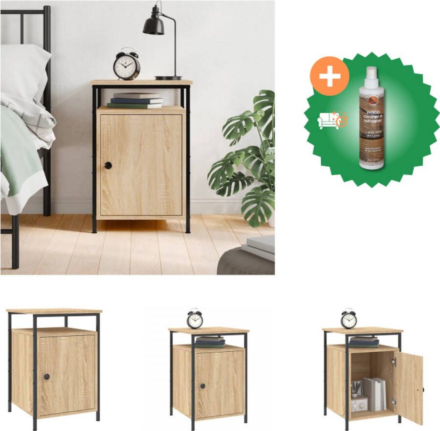 VidaXL Nachtkastje Sonoma Eiken 40 x 42 x 60 cm Duurzaam Hout en IJzer Verstelbare Poten Kast Inclusief Houtreiniger en verfrisser