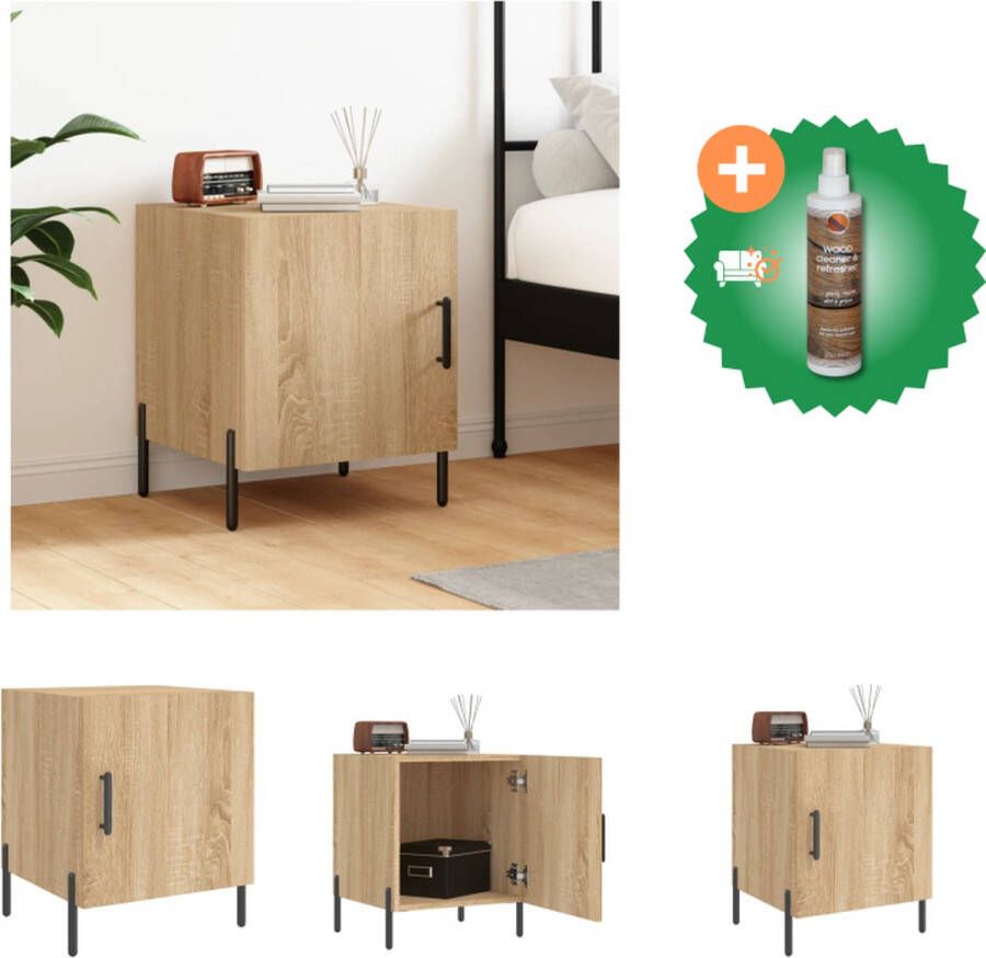 VidaXL Nachtkastje Sonoma Eiken 40x40x50 cm Duurzaam bewerkt hout Veel opbergruimte Displayfunctie Metalen voeten Praktische deur Montage vereist Kast Inclusief Houtreiniger en verfrisser