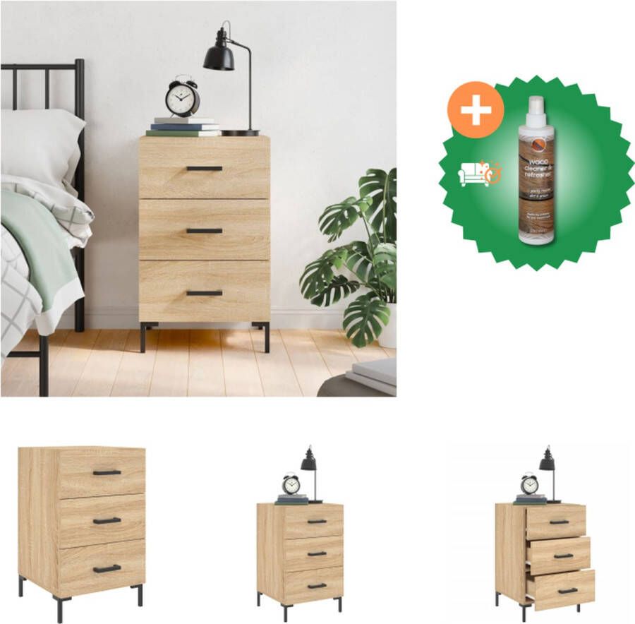 VidaXL Nachtkastje Sonoma Eiken 40x40x66 cm Duurzaam bewerkt hout Met lades Kast Inclusief Houtreiniger en verfrisser