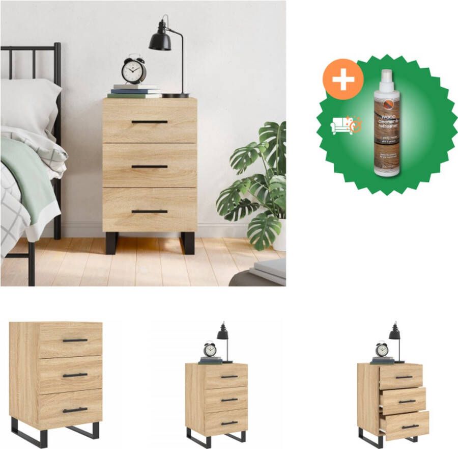 VidaXL Nachtkastje Sonoma Eiken 40x40x66 cm Duurzaam bewerkt hout Veel opbergruimte Displayfunctie Metalen voeten Kast Inclusief Houtreiniger en verfrisser