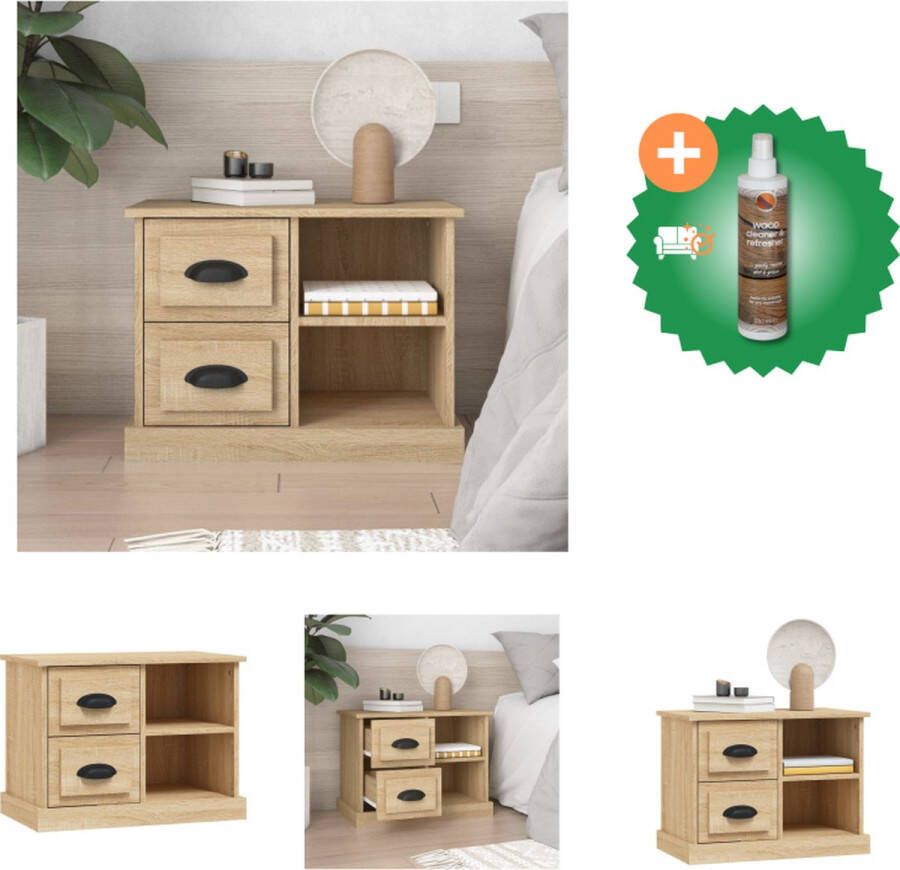 VidaXL Nachtkastje Sonoma Eiken 60 x 35.5 x 45 cm Duurzaam bewerkt hout Kast Inclusief Houtreiniger en verfrisser