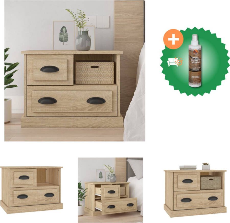 VidaXL Nachtkastje Sonoma Eiken 60 x 39 x 45 cm Duurzaam hout Voldoende opbergruimte Stabiel tafelblad Kast Inclusief Houtreiniger en verfrisser