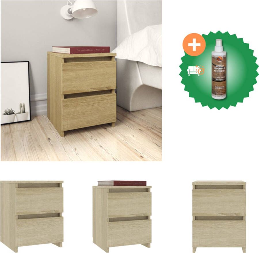 VidaXL Nachtkastje Sonoma Eiken Bewerkt Hout 30 x 30 x 40 cm 2 lades Kast Inclusief Houtreiniger en verfrisser