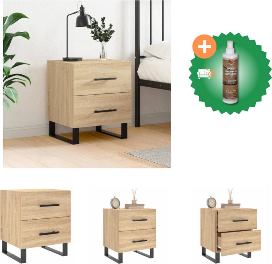 VidaXL Nachtkastje Sonoma Eiken Bewerkt Hout 40 x 35 x 47.5 cm Met Lades Metalen Voeten Kast Inclusief Houtreiniger en verfrisser