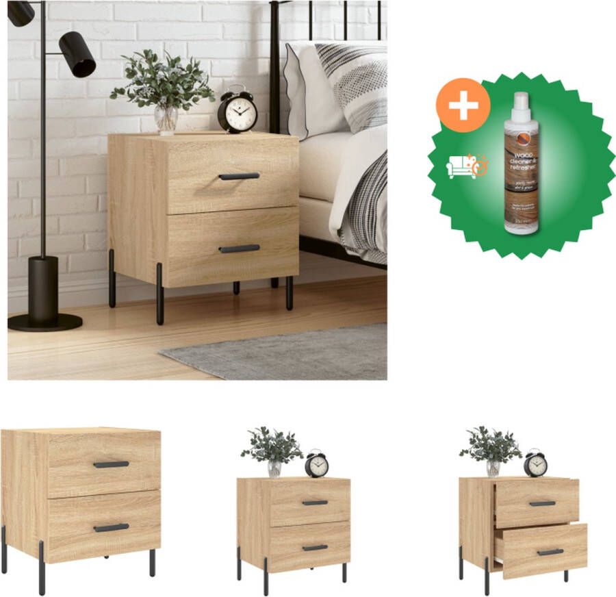 VidaXL Nachtkastje Sonoma Eiken Bewerkt Hout 40 x 35 x 47.5 cm Opbergruimte Kast Inclusief Houtreiniger en verfrisser