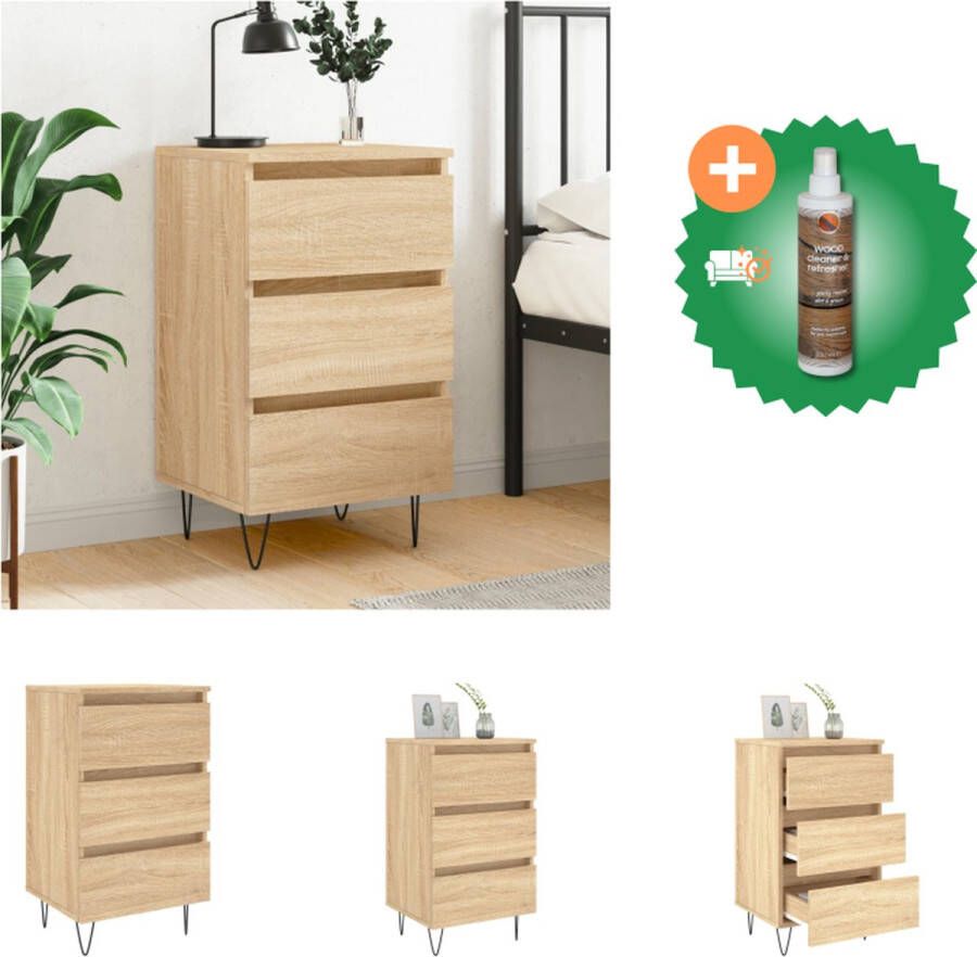 VidaXL Nachtkastje Sonoma Eiken Bewerkt Hout 40x35x69 cm 3 Lades Kast Inclusief Houtreiniger en verfrisser