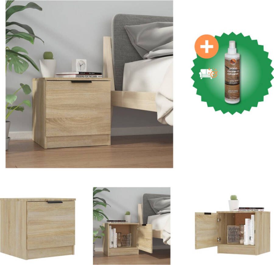 VidaXL Nachtkastje Sonoma Eiken Bewerkt Hout 40x39x40 cm Multifunctioneel Kast Inclusief Houtreiniger en verfrisser