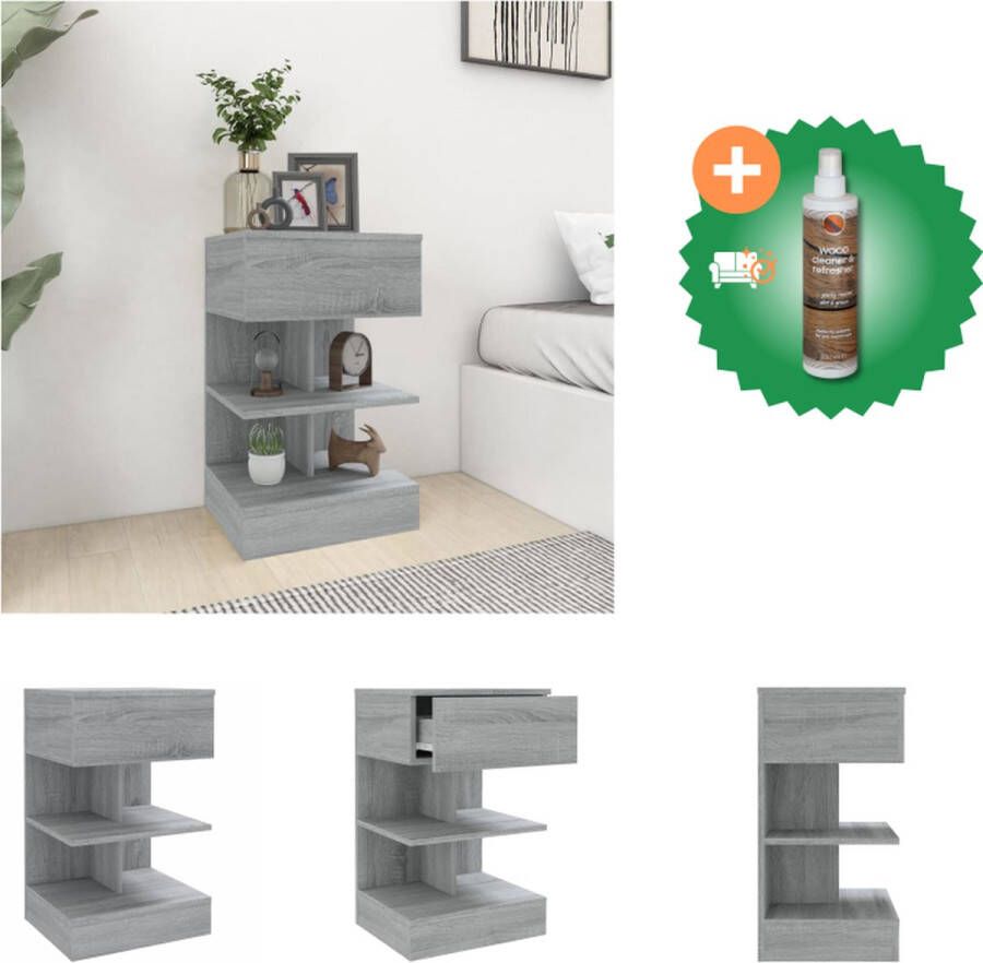 VidaXL Nachtkastje 40x35x65 cm bewerkt hout grijs sonoma eikenkleurig Kast Inclusief Houtreiniger en verfrisser