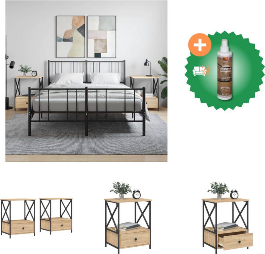 VidaXL Nachtkastje Sonoma Eiken Industriële Stijl 50x41x65cm Duurzaam Hout en IJzer Kast Inclusief Houtreiniger en verfrisser