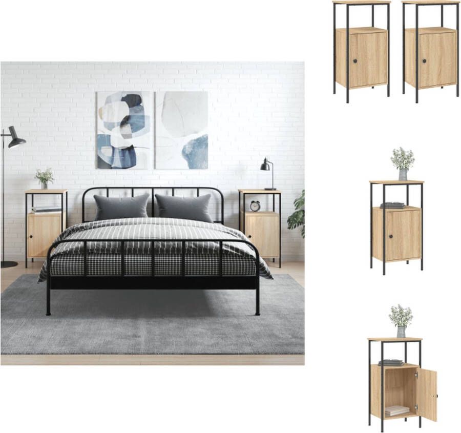 VidaXL Nachtkastje Sonoma Eiken Industriële Uitstraling Duurzaam Materiaal Stevig Frame Voldoende Opbergruimte Verstelbare Poten Display Functie 41x31x80cm Montage Vereist Set van 2 Kast