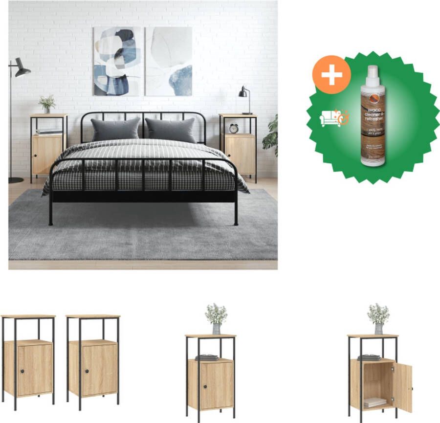 VidaXL Nachtkastje Sonoma Eiken Industriële Uitstraling Duurzaam Materiaal Stevig Frame Voldoende Opbergruimte Verstelbare Poten Display Functie 41x31x80cm Montage Vereist Set van 2 Kast Inclusief Houtreiniger en verfrisser