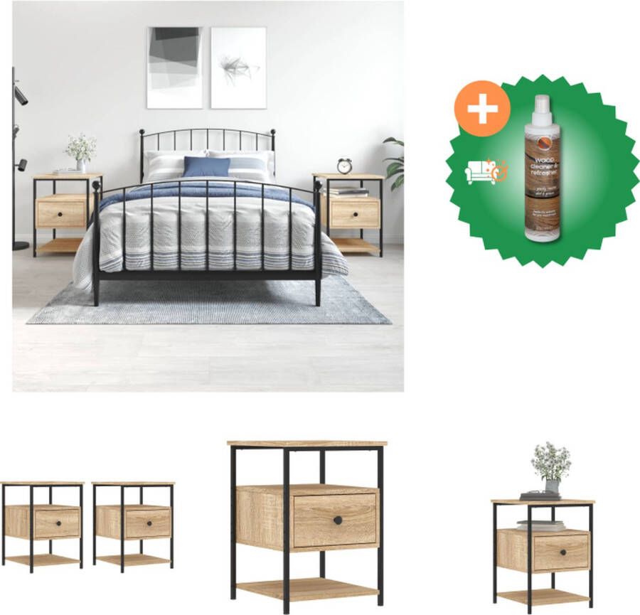VidaXL Nachtkastje Sonoma eiken Set van 2 40 x 42 x 56 cm Duurzaam hout en ijzer Kast Inclusief Houtreiniger en verfrisser