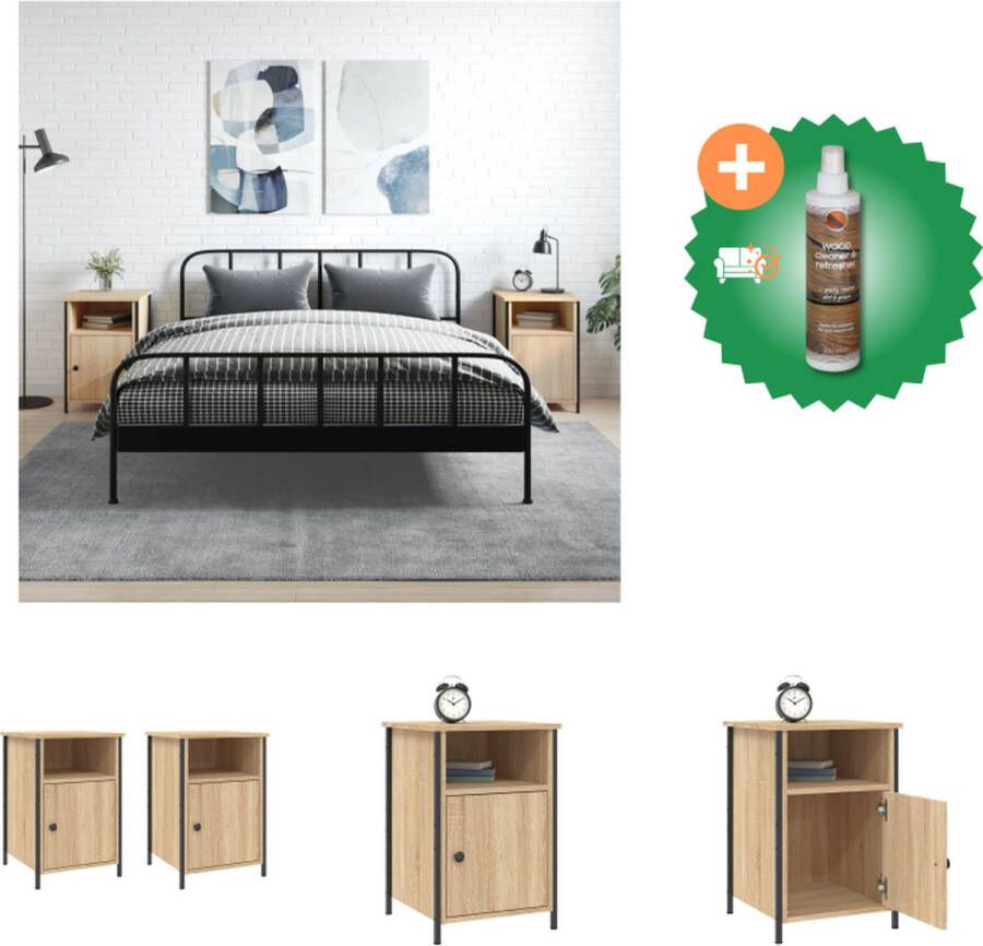 VidaXL Nachtkastjes 2 st 40x42x60 cm bewerkt hout sonoma eikenkleurig Kast Inclusief Houtreiniger en verfrisser