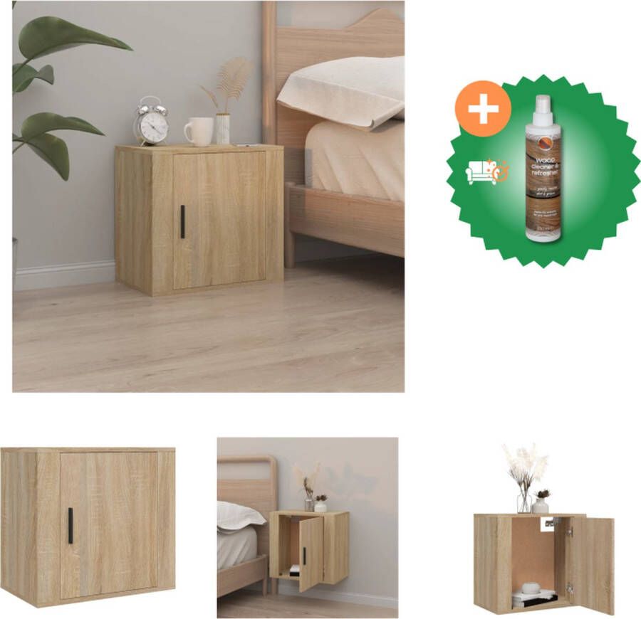 VidaXL Nachtkastje Sonoma Eiken Wandgemonteerd 50 x 30 x 47cm Duurzaam hout Kast Inclusief Houtreiniger en verfrisser