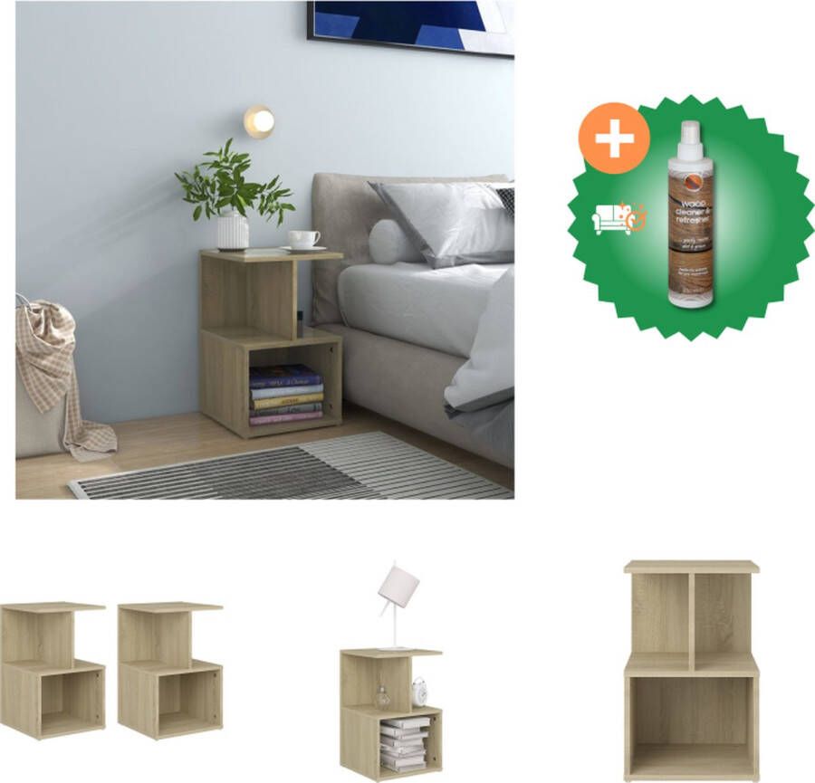 VidaXL Nachtkastjes 2 st 35x35x55 cm spaanplaat sonoma eikenkleurig Kast Inclusief Houtreiniger en verfrisser