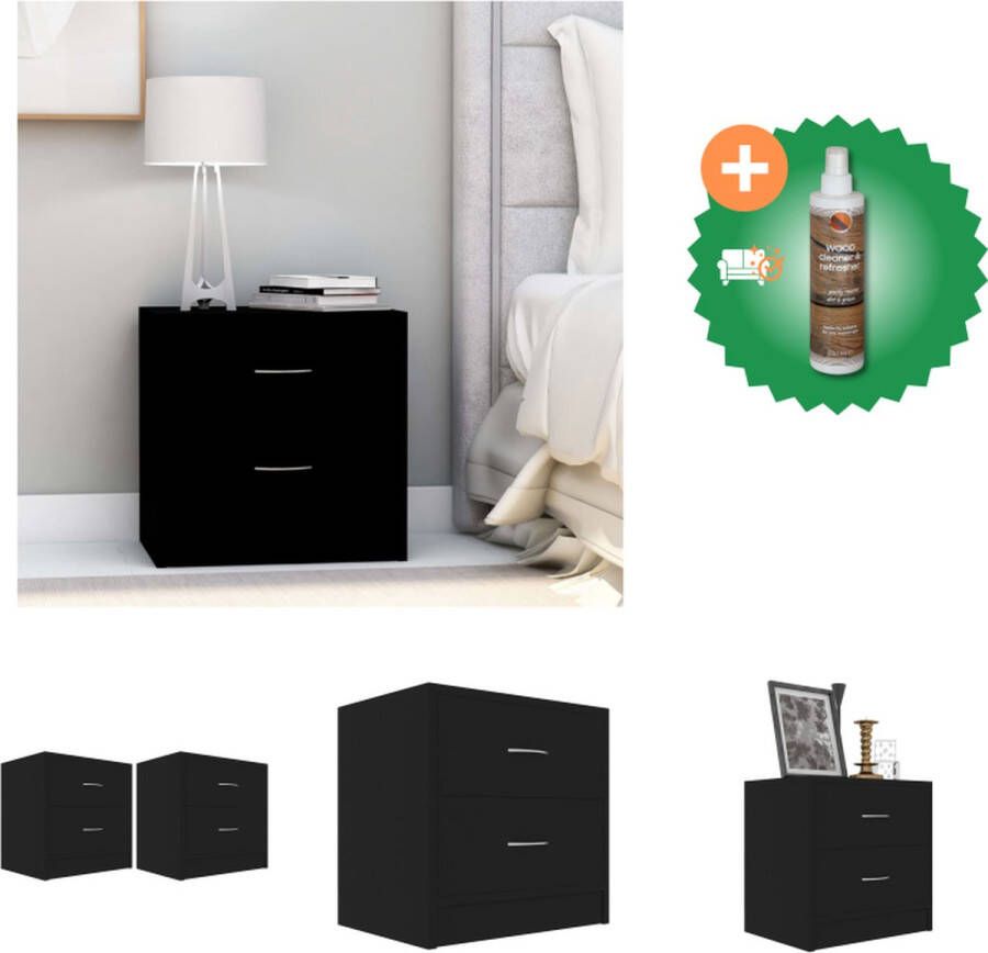 VidaXL Nachtkastje Spaanplaat 40 x 30 x 40 cm Zwart Met 2 Lades Kast Inclusief Houtreiniger en verfrisser