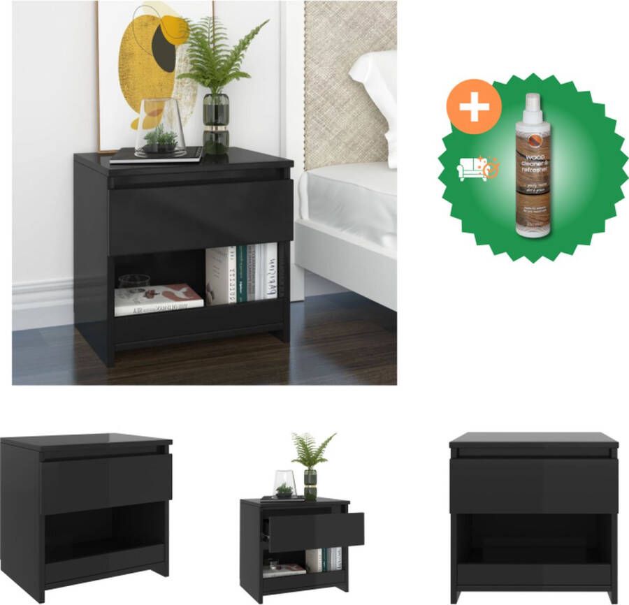 VidaXL Nachtkastje 40x30x39 cm spaanplaat hoogglans zwart Kast Inclusief Houtreiniger en verfrisser