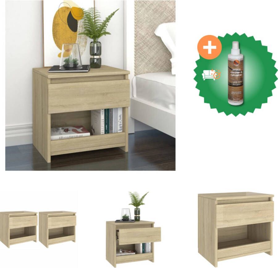 VidaXL Nachtkastje Spaanplaat 40x30x39 cm Sonoma eiken 1 lade 1 schap Kast Inclusief Houtreiniger en verfrisser