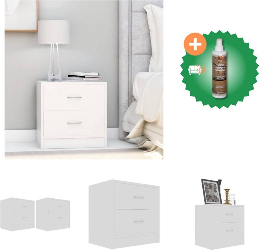 VidaXL Nachtkastje Spaanplaat 40x30x40 cm Wit 2 lades Kast Inclusief Houtreiniger en verfrisser