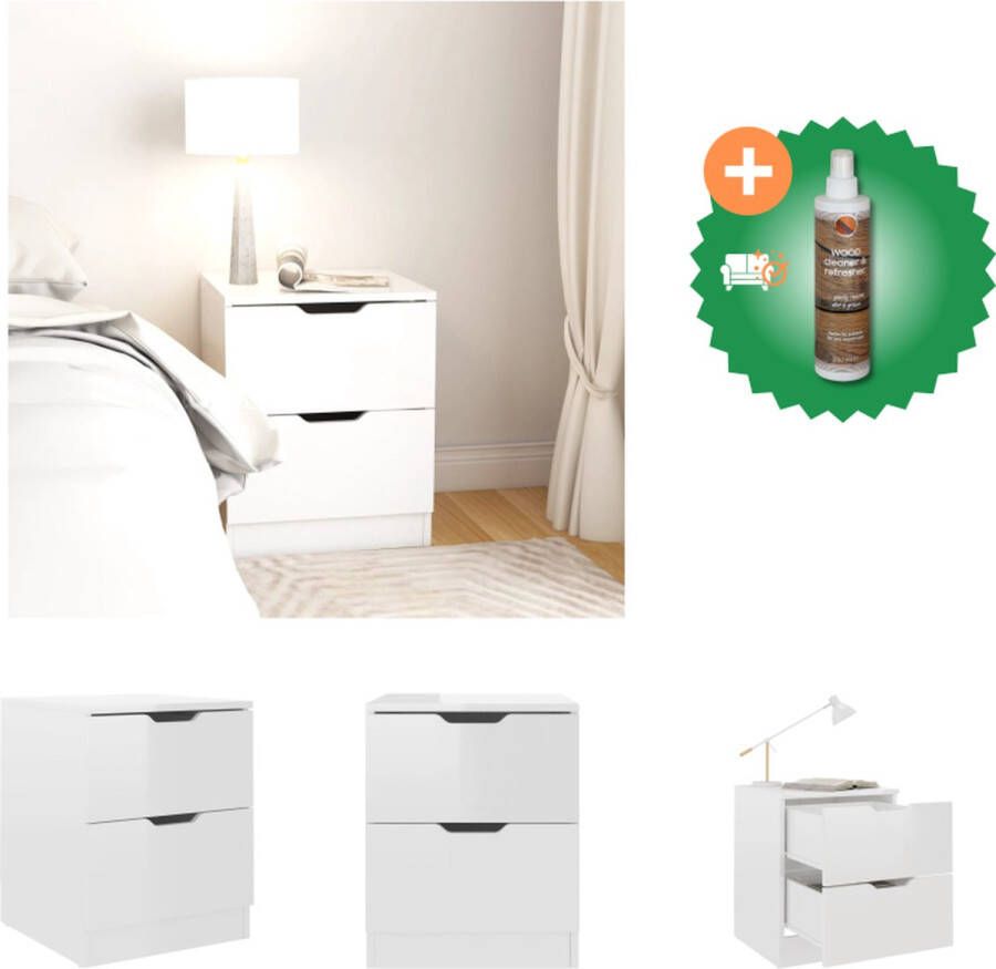 VidaXL Nachtkastje 40x40x50 cm spaanplaat hoogglans wit Kast Inclusief Houtreiniger en verfrisser