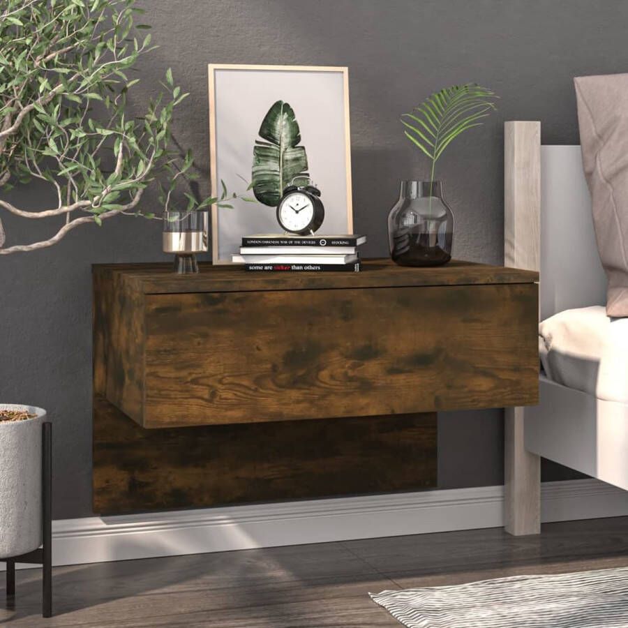 VidaXL Nachtkastje spaanplaat voor wandmontage kleur smoked eiken