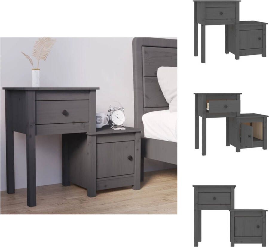 VidaXL Nachtkastje Nachtkastjes Houten Nachtkastje Telefoonkast Nachtkastje 79-5x38x65-5 cm massief grenenhout grijs