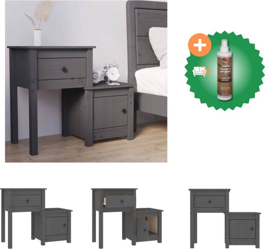 VidaXL Nachtkastje Trendy Houten Afmeting- 79.5 x 38 x 65.5 cm Kleur- Grijs Kast Inclusief Houtreiniger en verfrisser