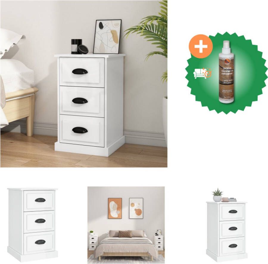 VidaXL Nachtkastje Trendy Meubelen 39 x 39 x 67 cm Hoogglans wit Kast Inclusief Houtreiniger en verfrisser
