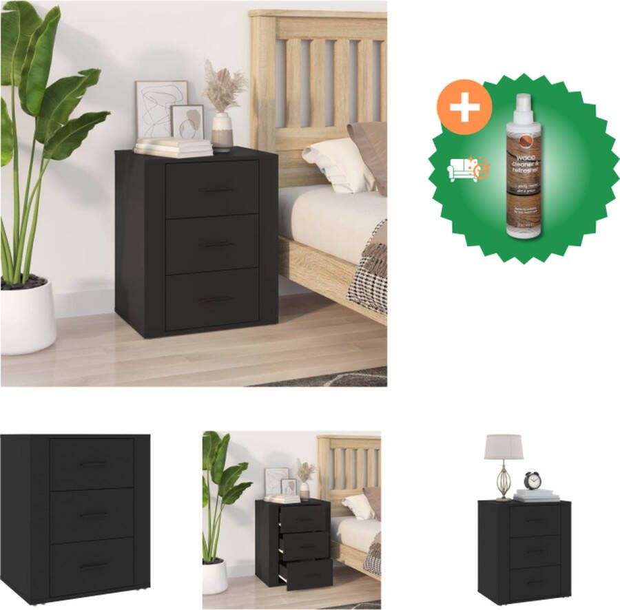 VidaXL Nachtkastje Trendy Meubelen 50 x 36 x 60 cm Kleur- Zwart Kast Inclusief Houtreiniger en verfrisser