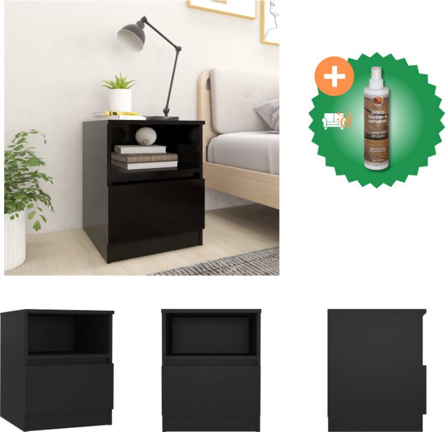 VidaXL Nachtkastje Trendy Meubelen Afmetingen- 40 x 40 x 50 cm Kleur- zwart Materiaal- spaanplaat Kast Inclusief Houtreiniger en verfrisser