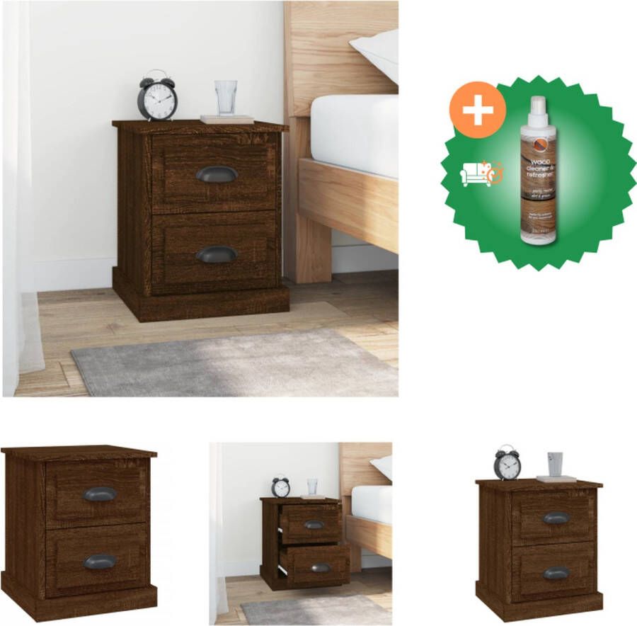 VidaXL Nachtkastje bruineiken Bewerkt Hout 39 x 39 x 47.5 cm Duurzaam materiaal veel opbergruimte Multifunctioneel ontwerp Kast Inclusief Houtreiniger en verfrisser