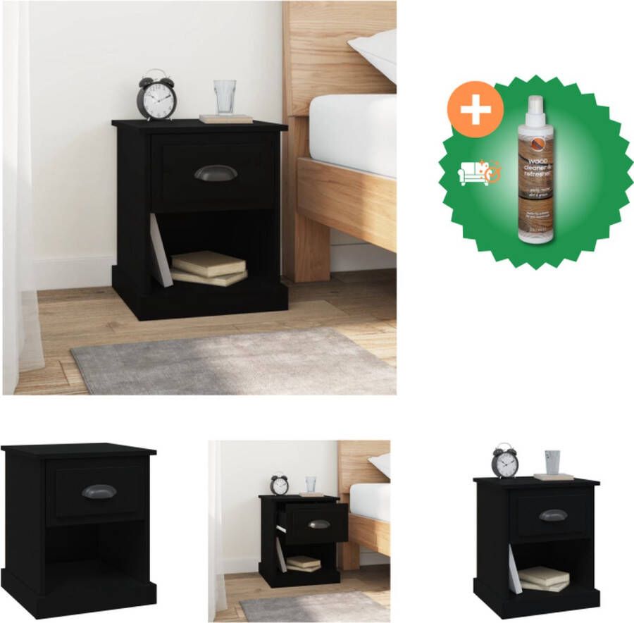 VidaXL Nachtkastje Trendy Opbergruimte Afmetingen- 39 x 39 x 47.5 cm Kleur- Zwart Materiaal- Bewerkt hout Montage vereist Kast Inclusief Houtreiniger en verfrisser