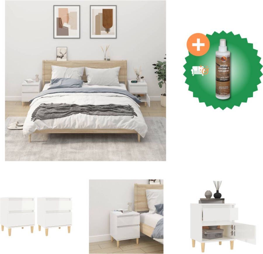 VidaXL Nachtkastje Trendy Opbergruimte Stabiel blad Hoogglans wit Hout 40x35x50cm Set van 2 Kast Inclusief Houtreiniger en verfrisser