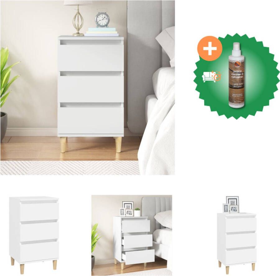 VidaXL Nachtkastje Trendy Slaapkamermeubilair Afmetingen- 40 x 35 x 70 cm Kleur- wit Materiaal- bewerkt hout en massief eucalyptushout Kast Inclusief Houtreiniger en verfrisser