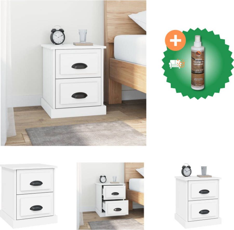 VidaXL Nachtkastje Trendy Wit 39 x 39 x 47.5 cm (B x D x H) Duurzaam hout 2 lades Kast Inclusief Houtreiniger en verfrisser