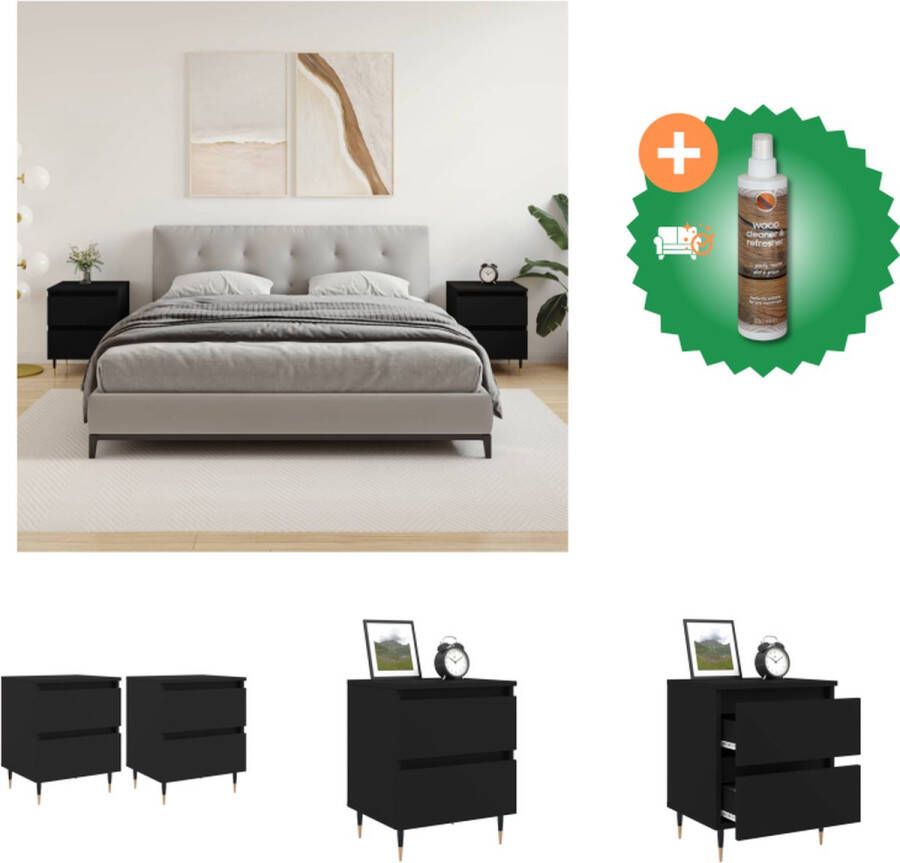 VidaXL Nachtkastjes Zwart Bewerkt Hout 40 x 35 x 50 cm Opbergruimte Stabiel Blad Wandbevestiging bijgeleverd Kast Inclusief Houtreiniger en verfrisser