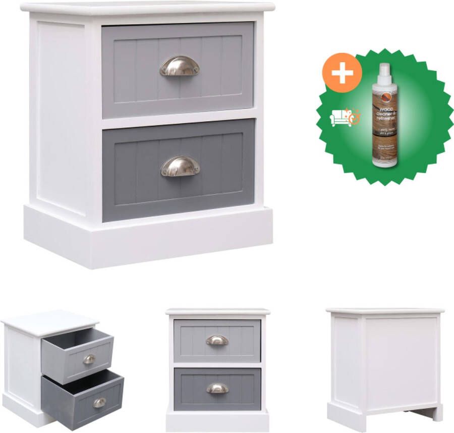VidaXL Nachtkastje Vintage Grijs 38x28x45 cm 2 lades Kast Inclusief Houtreiniger en verfrisser