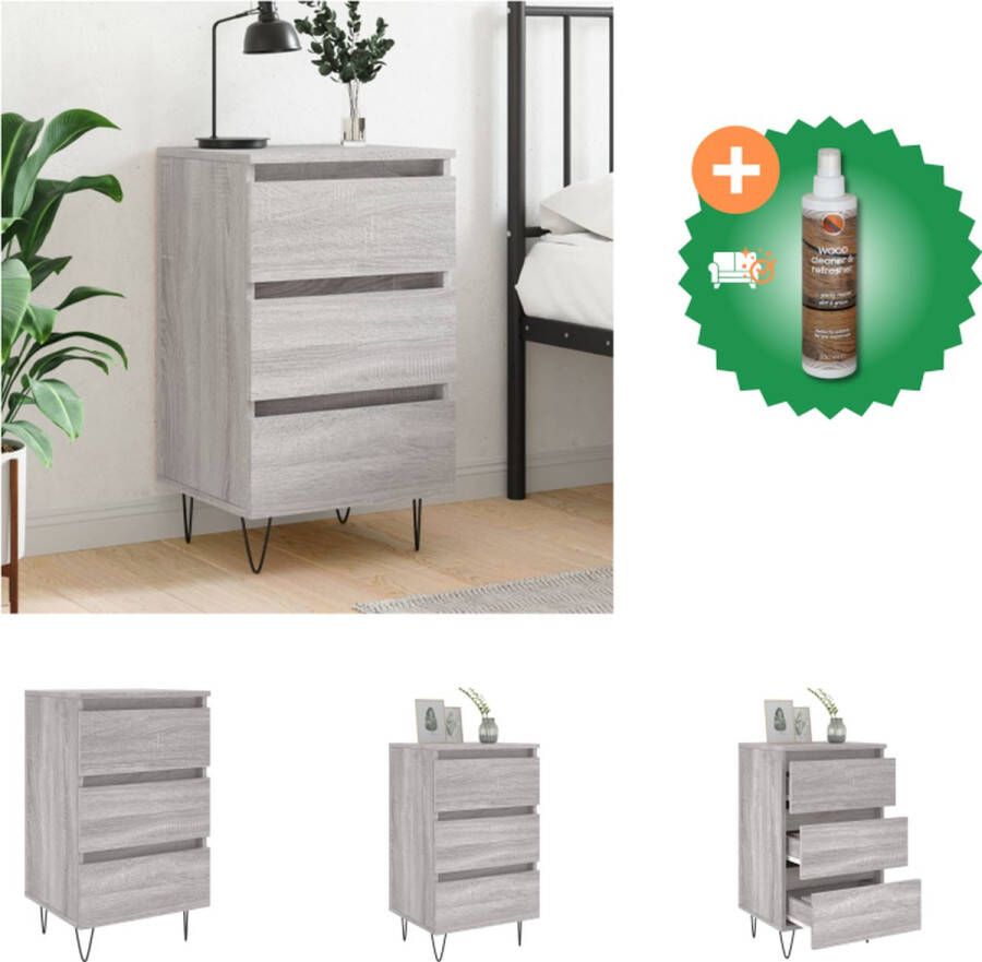 VidaXL Nachtkastje Vintage Grijs Sonoma Eiken 40x35x69 cm Bewerkt Hout Kast Inclusief Houtreiniger en verfrisser - Foto 2