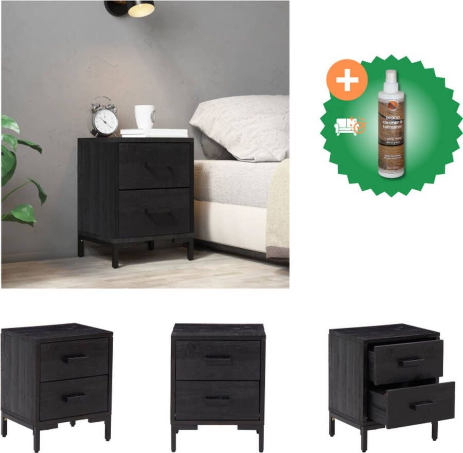 VidaXL Nachtkastje 36x30x45 cm gerecycled massief grenenhout zwart Kast Inclusief Houtreiniger en verfrisser