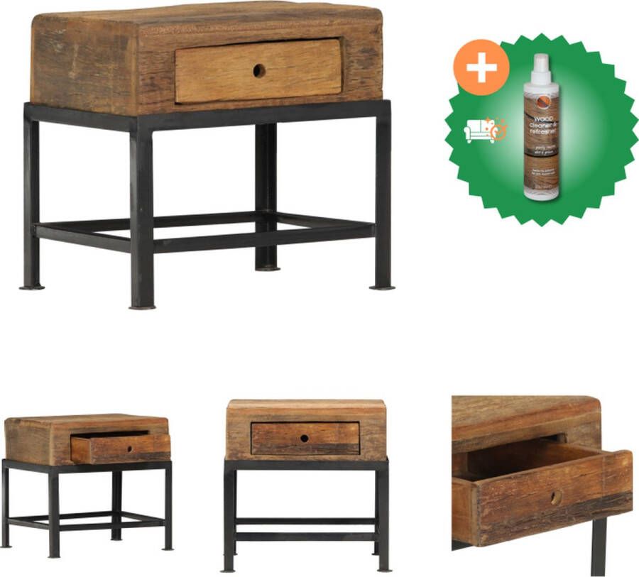 VidaXL Nachtkastje Vintage Stijl Massief gerecycled hout 40 x 35 x 40 cm Met lade Kast Inclusief Houtreiniger en verfrisser