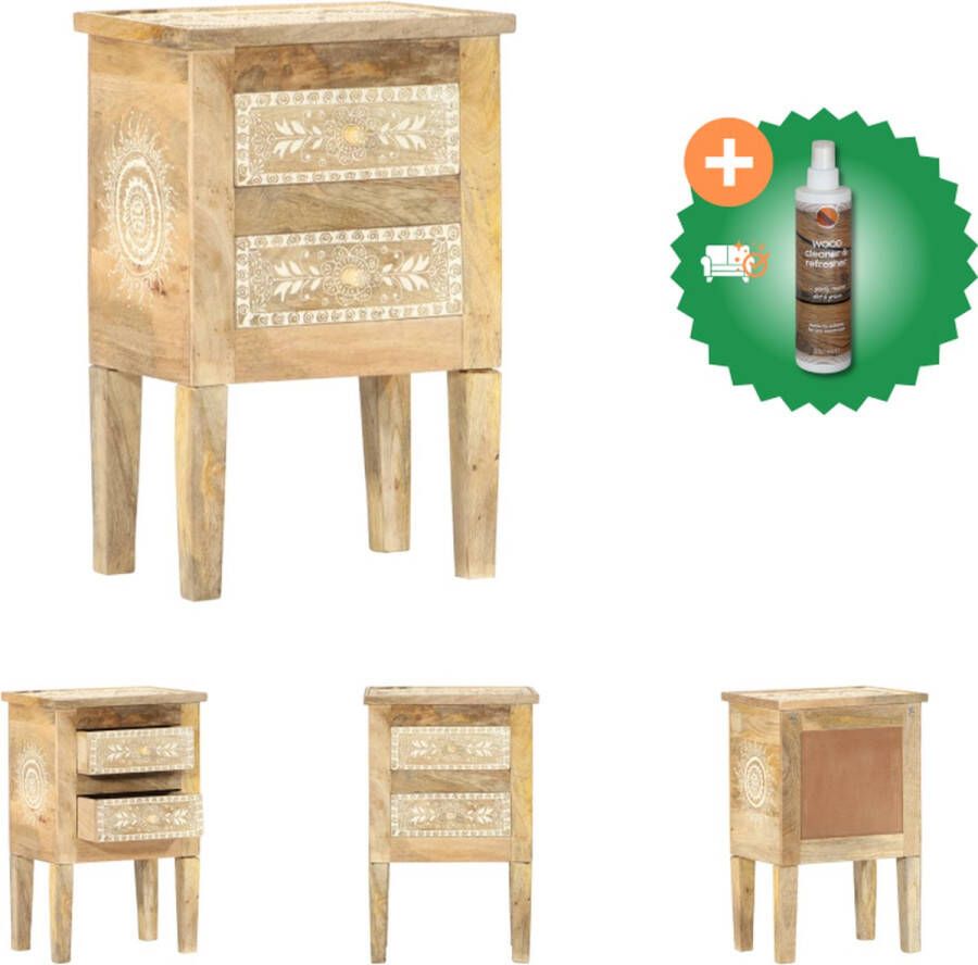 VidaXL Nachtkastje Vintage Stijl Massief Mangohout 40 x 30 x 60 cm Handgeschilderd 2 lades Kast Inclusief Houtreiniger en verfrisser