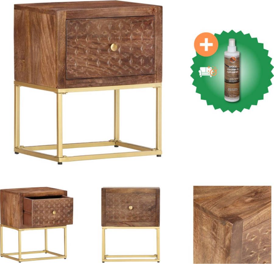 VidaXL Nachtkastje Vintage Stijl Massief Mangohout 40x30x50 cm Handgesneden Met 1 lade Kast Inclusief Houtreiniger en verfrisser - Foto 4