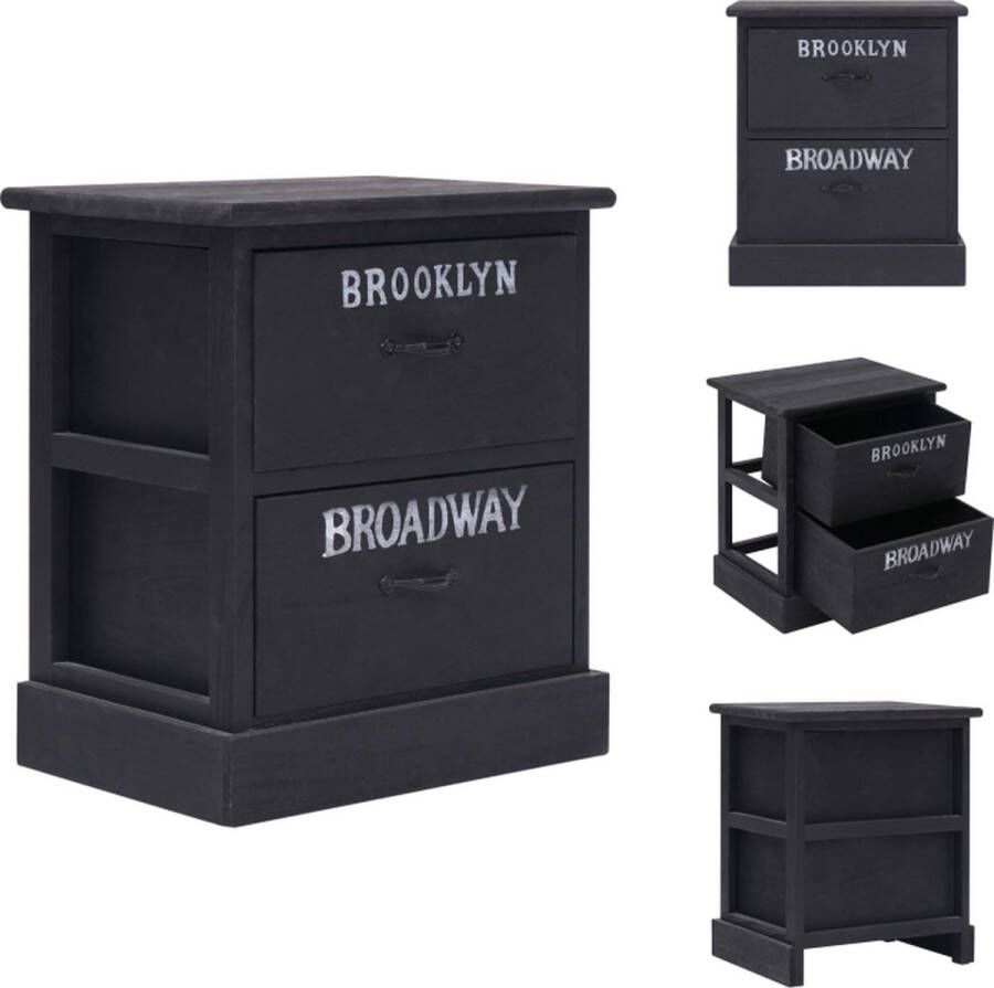 VidaXL Kastje Kastjes Nachtkastje Nachttafel Nachtkastje 38x28x45 cm paulowniahout zwart - Foto 2